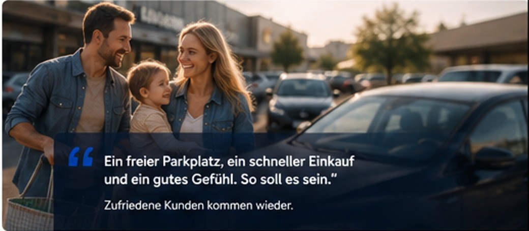 Zufriedene Kunden auf einem Kundenparkplatz